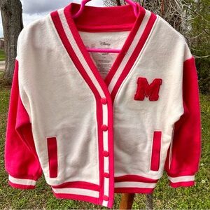 Disney Pink and White Minnie Mouse Varsity Cardigan Size 2T Retro-Inspired VNeck